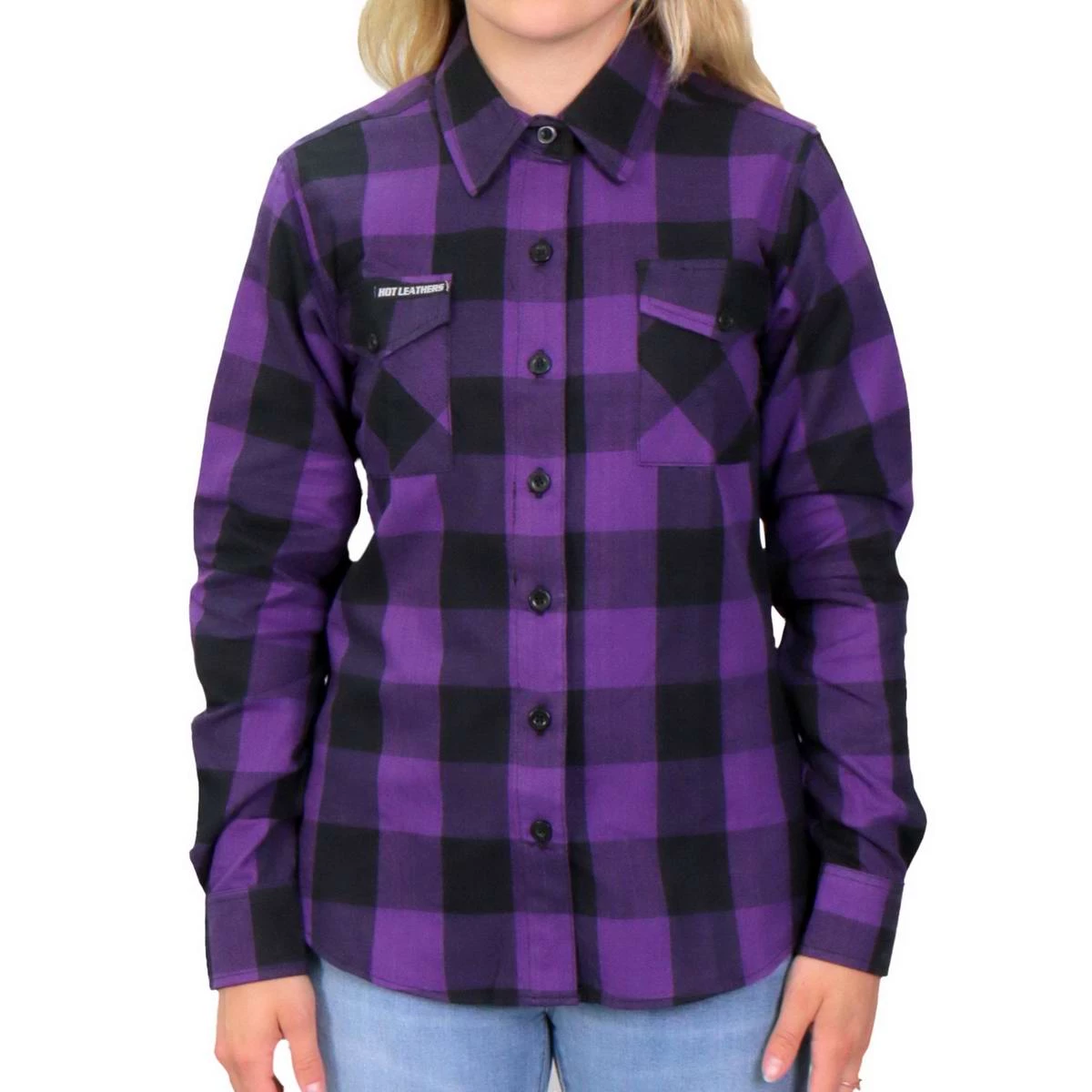 Flannel Shirts Hot Leathers FLL3003 Ladies Black And Purple Long Sleeve Flannel Shirt