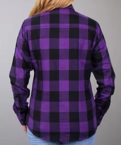 Flannel Shirts Hot Leathers FLL3003 Ladies Black And Purple Long Sleeve Flannel Shirt
