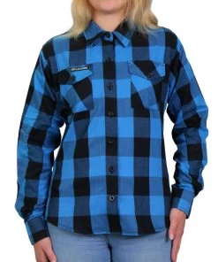 Hot Leathers FLL3004 Ladies Black And Aqua Long Sleeve Flannel Flannel Shirts