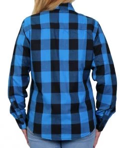 Hot Leathers FLL3004 Ladies Black And Aqua Long Sleeve Flannel Flannel Shirts