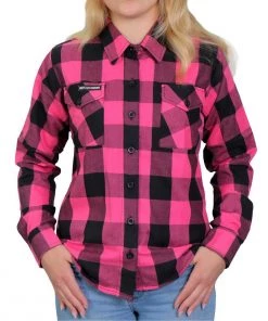 Hot Leathers FLL3005 Ladies Black And Pink Long Sleeve Flannel