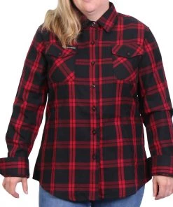 Flannel Shirts Hot Leathers FLL3009 Ladies 'Black And Red' Flannel Long Sleeve Shirt