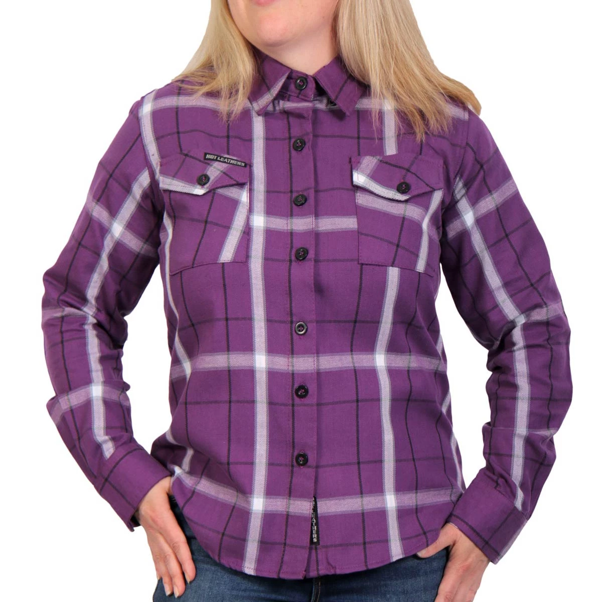 Flannel Shirts Hot Leathers FLL3010 Ladies 'Purple, White And Black' Flannel Shirt