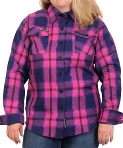 Hot Leathers FLL3011 Ladies Pink, Navy And Brown Long Sleeve Ladies Flannel Flannel Shirts