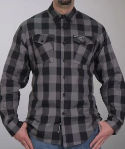 Hot Leathers FLM2001 Mens Black And Gray Long Sleeve Flannel Shirt