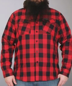 Hot Leathers FLM2002 Mens Black And Red Long Sleeve Flannel Shirt Motorcycle Protective Shirts