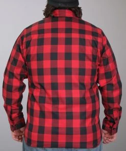 Hot Leathers FLM2002 Mens Black And Red Long Sleeve Flannel Shirt Motorcycle Protective Shirts