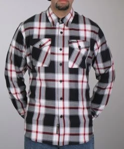 Motorcycle Protective Shirts Hot Leathers FLM2003 Mens Black White And Red Long Sleeve Flannel Shirt