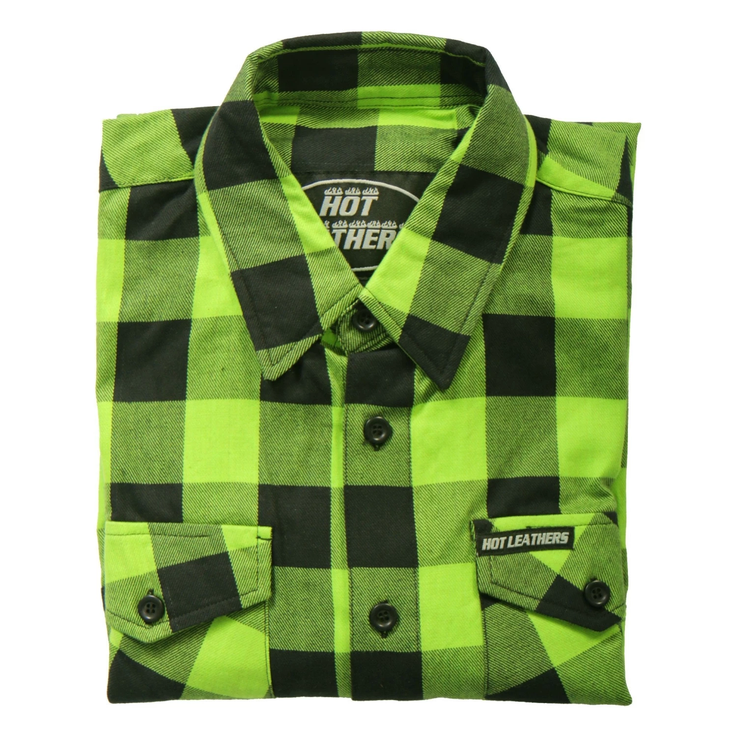 Motorcycle Protective Shirts Hot Leathers FLM2005 Mens Black And Green Long Sleeve Flannel Shirt