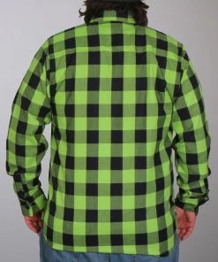 Motorcycle Protective Shirts Hot Leathers FLM2005 Mens Black And Green Long Sleeve Flannel Shirt