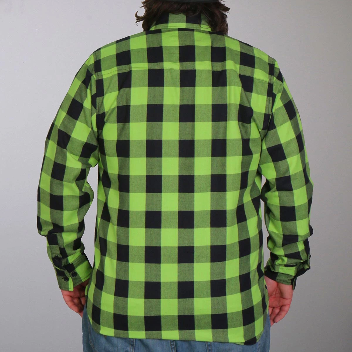 Motorcycle Protective Shirts Hot Leathers FLM2005 Mens Black And Green Long Sleeve Flannel Shirt