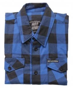 Hot Leathers FLM2006 Mens Black And Blue Long Sleeve Flannel Shirt Motorcycle Protective Shirts