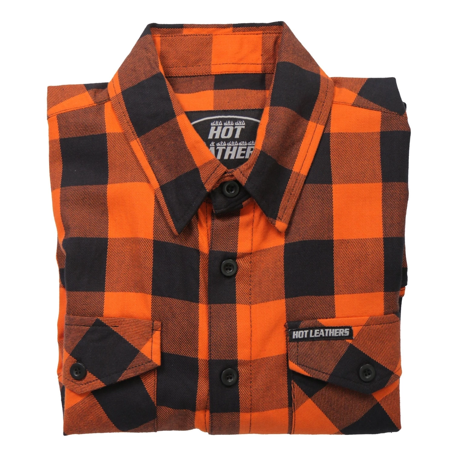 Motorcycle Protective Shirts Hot Leathers FLM2007 Mens Orange And Black Long Sleeve Flannel Shirt