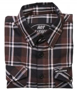 Hot Leathers FLM2008 Mens Brown Black And White Long Sleeve Flannel Shirt Motorcycle Protective Shirts