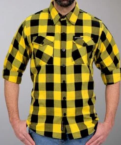 Riding Gear Hot Leathers FLM2014 Men's'Gold And Black' Flannel Long Sleeve Shirt