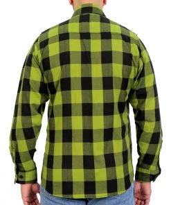 Hot Leathers FLM2015 Men's Black And Light Green Long Sleeve Flannel