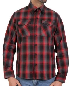 Hot Leathers FLM2017 Men's Red And Gray Long Sleeve Flannel Shirt Riding Gear