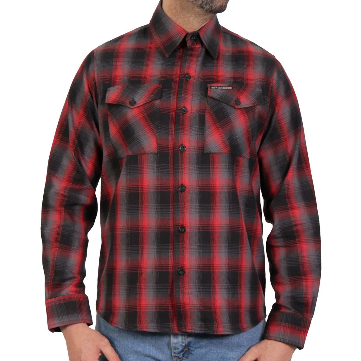 Hot Leathers FLM2017 Men's Red And Gray Long Sleeve Flannel Shirt Riding Gear