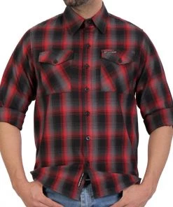 Hot Leathers FLM2017 Men's Red And Gray Long Sleeve Flannel Shirt Riding Gear