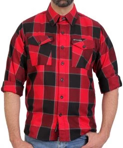 Riding Gear Hot Leathers FLM2019 Men's Red Black And Gray Long Sleeve Flannel