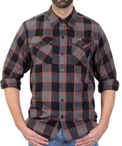 Hot Leathers FLM2020 Men's'Black, Gray And Orange' Flannel Long Sleeve Shirt