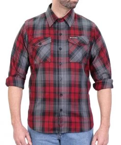 Riding Gear Hot Leathers FLM2022 Men's 'Black, Gray And Red' Flannel Long Sleeve Shirt