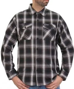 Riding Gear Hot Leathers FLM2023 Men's 'White And Black' Flannel Long Sleeve Shirt