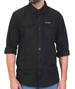 Hot Leathers FLM2024 Men's 'Solid Black' Flannel Long Sleeve Shirt Riding Gear