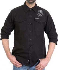 Hot Leathers FLM2113 Men's 'Black Flag Skull' Long Sleeve Flannel
