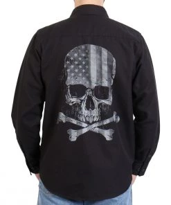 Hot Leathers FLM2113 Men's 'Black Flag Skull' Long Sleeve Flannel