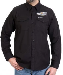 Hot Leathers FLM2115 Men's 'Black Race Wolf' Long Sleeve Flannel