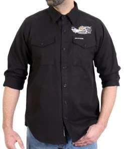 Hot Leathers FLM2115 Men's'Black Race Wolf' Long Sleeve Flannel