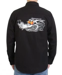Hot Leathers FLM2115 Men's 'Black Race Wolf' Long Sleeve Flannel