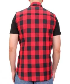 Hot Leathers FLM5001 Men’s Black And Red Sleeveless Cotton Flannel Shirt Riding Gear