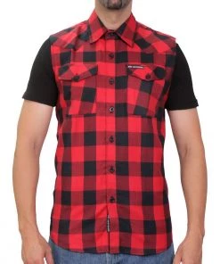 Hot Leathers FLM5001 Men’s Black And Red Sleeveless Cotton Flannel Shirt Riding Gear