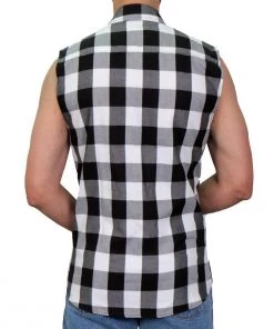 Hot Leathers FLM5004 Men’s Black And White Sleeveless Cotton Flannel Shirt Riding Gear