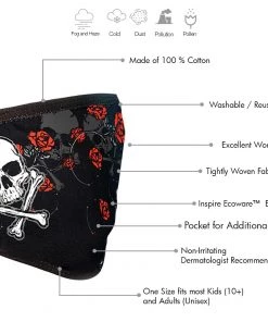 Milwaukee Performance Milwaukee Leather FMD1020 Ladies 'Rose And Skull' 100 % Cotton Protective Face Mask With Optional Filter Pocket