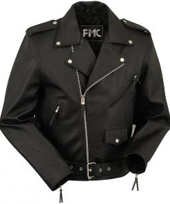 Leather Motorcycle Jackets First Manufacturing FMM200CCFZ Men’s Black Classic Motorcycle Leather Jacket With Zip-Out Liner