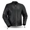 Leather Motorcycle Jackets First Manufacturing FMM202FBZ Men’s ‘The Ace’ Black Motorcycle Clean Café Style Leather Jacket