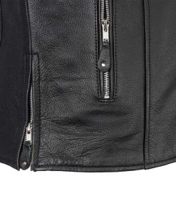 Leather Motorcycle Jackets First Manufacturing FMM202FBZ Men’s ‘The Ace’ Black Motorcycle Clean Café Style Leather Jacket