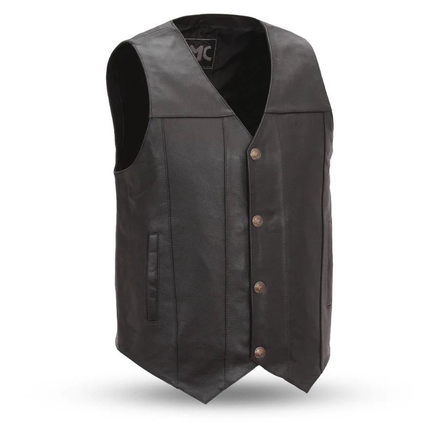 First Manufacturing FMM611BSF Men’s ‘The Gun Runner’ Black Western Style Leather Vest With Conceal Cary Pockets