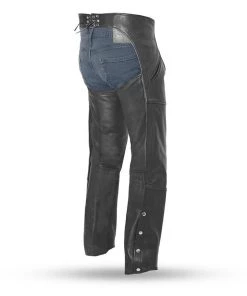 Motorcycle Pants & Chaps First Manufacturing FMM830BM Unisex Nomad Black Leather Motorcycle Chaps