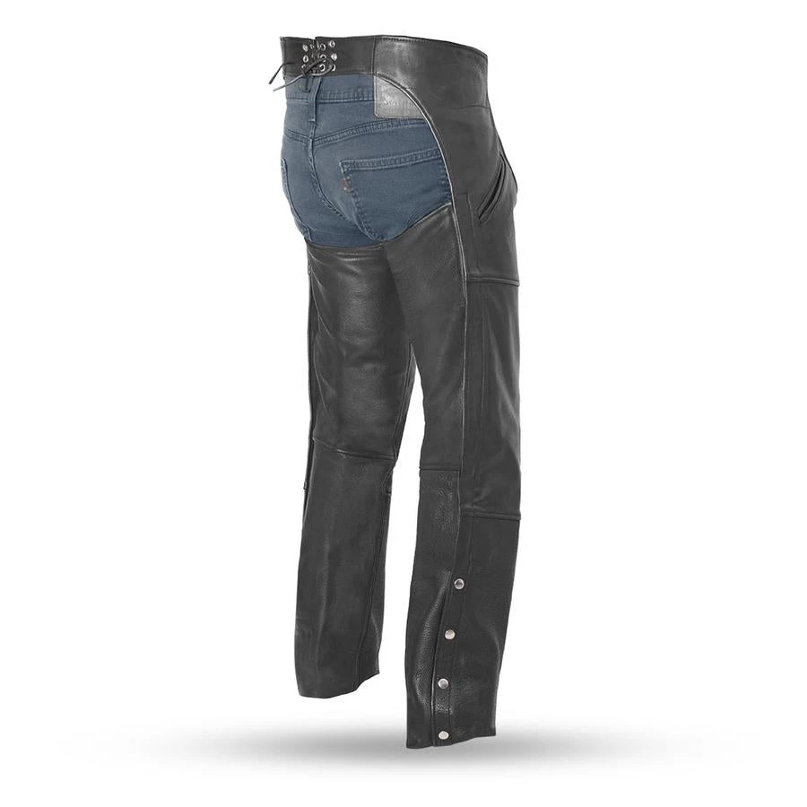 Motorcycle Pants & Chaps First Manufacturing FMM830BM Unisex Nomad Black Leather Motorcycle Chaps