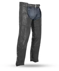 Motorcycle Pants & Chaps First Manufacturing FMM830BM Unisex Nomad Black Leather Motorcycle Chaps