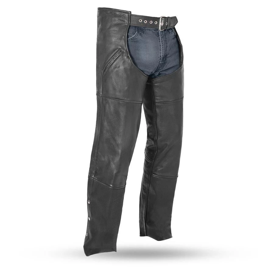 Motorcycle Pants & Chaps First Manufacturing FMM830BM Unisex Nomad Black Leather Motorcycle Chaps