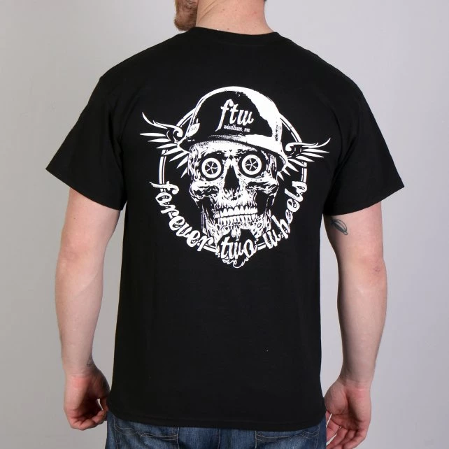 Hot Leathers Official Forever Two Wheels FTM1002 Men’s Skull Black Short Sleeve T-Shirt Riding Gear