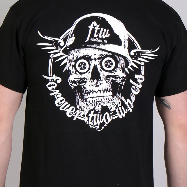 Hot Leathers Official Forever Two Wheels FTM1002 Men’s Skull Black Short Sleeve T-Shirt Riding Gear