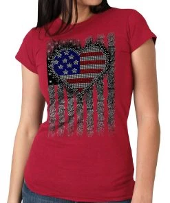 Hot Leathers GLC1558 Ladies Antique Cherry Heart Bling Flag Shirt