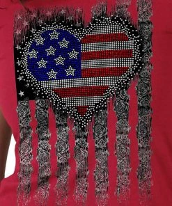 Hot Leathers GLC1558 Ladies Antique Cherry Heart Bling Flag Shirt