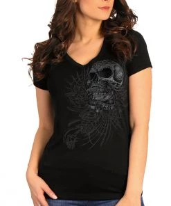 Hot Leathers GLC1565 Ladies Black Sweet Demise V-Neck Shirt Riding Gear